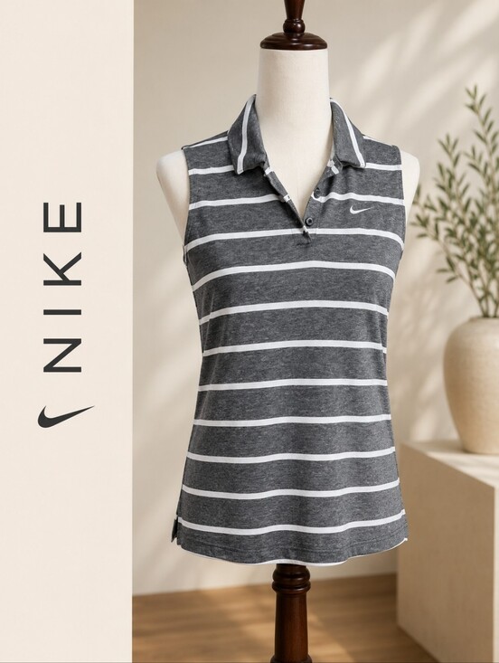Nike Tops - Nike , dry fit, gray and white striped , sleeveless golf polo woman's small